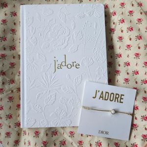 Dior J'adore *rare* limited edition white floral embossed notebook w/ bracelet